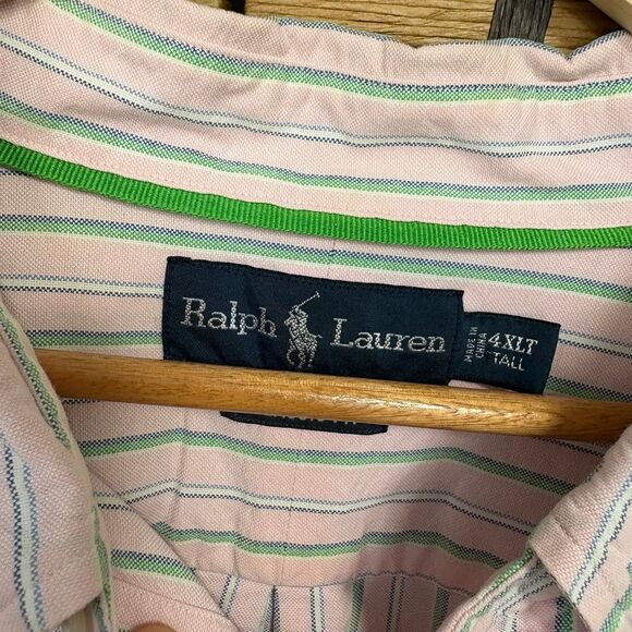 Lauren Ralph Lauren Pink And Green Stripe Button Down Shirt Size 4XLT - Picture 6 of 7
